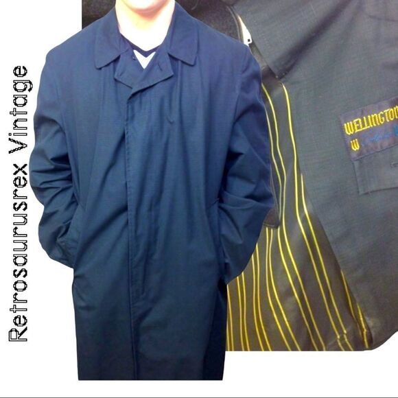 Vintage Black Fabric Fleece Lined Coat & Pinstriping Wellington Exclusive 46L